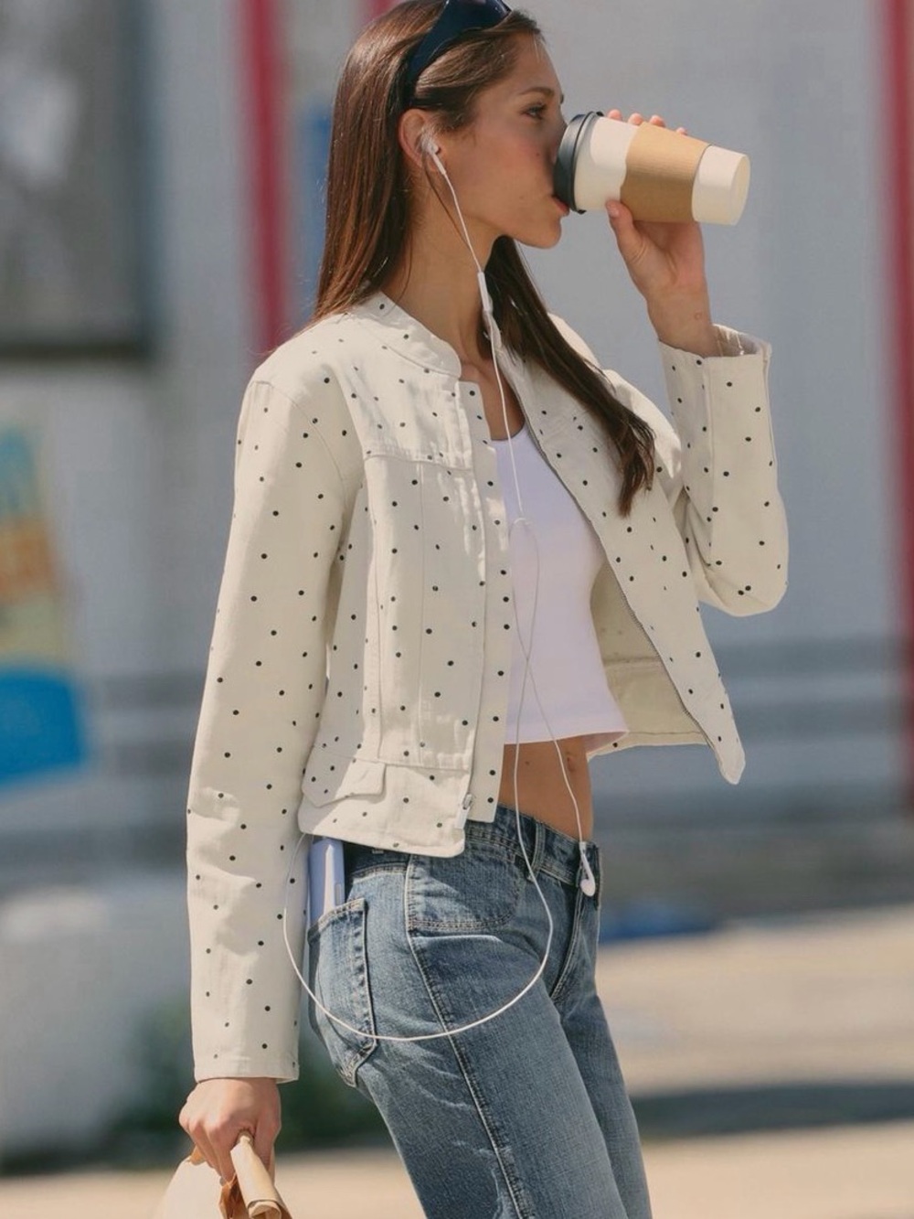 NWT ZARA POLKA DOT FITTED JACKET SIZE XS